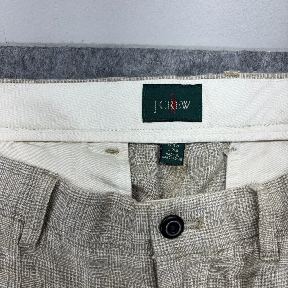 J Crew Oarsman Linen Pants Men's 34x30 Glen Plaid Tan Lightweight